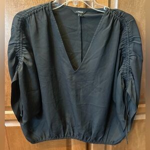 Express Women's V-Neck Black Ruched Short Sleeve Blouse. Small. Super cute! 🥰